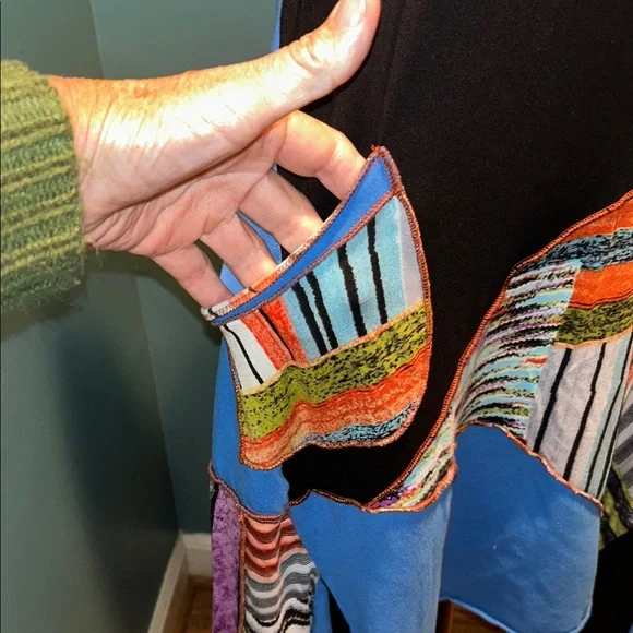 Sleeveless Patchwork Print Handkerchief Hem Dress - Blue & Black Size Large - Picture 4 of 14